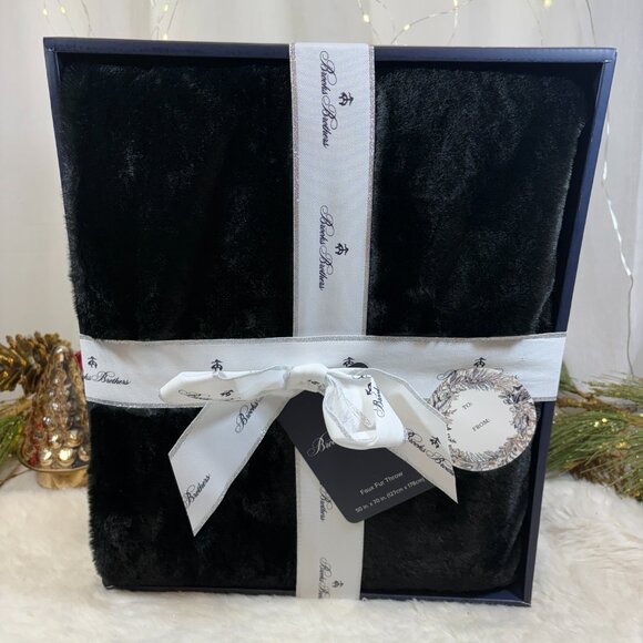 Brooks Brothers Luxury Plush Black Faux Fur Throw Blanket Gift Box 50" x70" - Picture 3 of 5